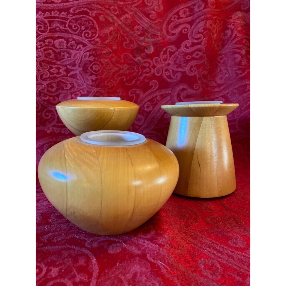 Candle holders set off 3 solid wood mid century modern style